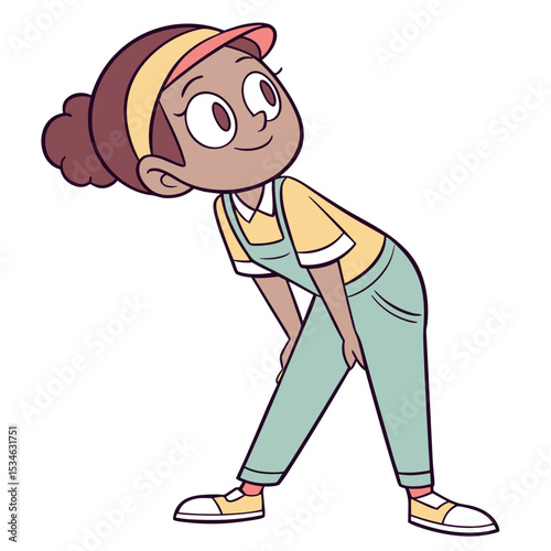 Animated girl stretching while wearing colorful casual outfit  
