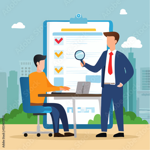 Analyze candidate, employee performance review, evaluation or analysis, choose recruitment applicants, staff or finding right person for job concept, businessman analyzing employee or job candidate