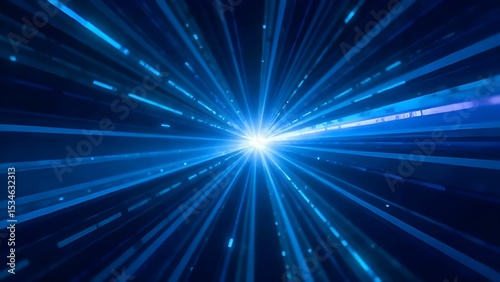 Bright blue light beams radiate outward in a dynamic display of energy and motion during an abstract visual experience