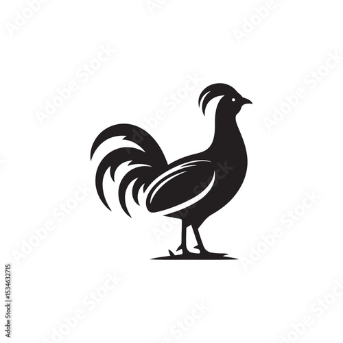 Regal Junglefowl Silhouette Vector Art – Wild Ancestral Rooster Design with Striking Tail Feathers, Minimal Black Outline Perfect for Farm Icons, Nature Graphics, and Tribal Decor
