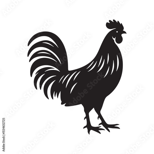 Regal Junglefowl Silhouette Vector Art – Wild Ancestral Rooster Design with Striking Tail Feathers, Minimal Black Outline Perfect for Farm Icons, Nature Graphics, and Tribal Decor

