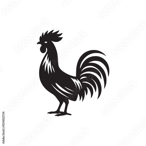 Regal Junglefowl Silhouette Vector Art – Wild Ancestral Rooster Design with Striking Tail Feathers, Minimal Black Outline Perfect for Farm Icons, Nature Graphics, and Tribal Decor
