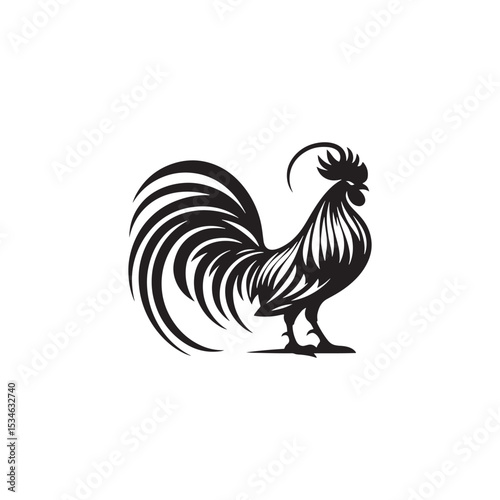 Regal Junglefowl Silhouette Vector Art – Wild Ancestral Rooster Design with Striking Tail Feathers, Minimal Black Outline Perfect for Farm Icons, Nature Graphics, and Tribal Decor
