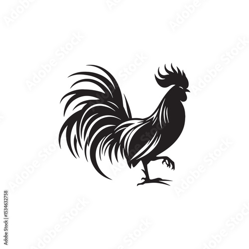 Regal Junglefowl Silhouette Vector Art – Wild Ancestral Rooster Design with Striking Tail Feathers, Minimal Black Outline Perfect for Farm Icons, Nature Graphics, and Tribal Decor
