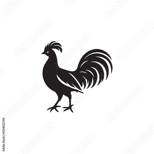 Regal Junglefowl Silhouette Vector Art – Wild Ancestral Rooster Design with Striking Tail Feathers, Minimal Black Outline Perfect for Farm Icons, Nature Graphics, and Tribal Decor
