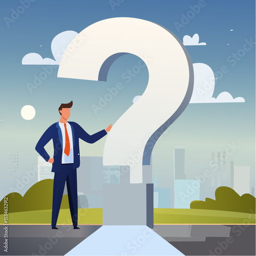 Problem solution, solve question mark, uncertainty or confusion, advice decision or challenge to overcome issue, trouble or difficulty concept, businessman cut question mark metaphor of .