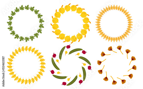 Leaves frame berries, oak, maple, chestnut, ash and birch. Simple set of frames in flat style autumn leaves - perfect for templates, banners.Vector
