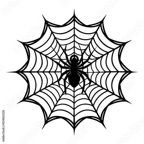 Web with spider vector silhouette