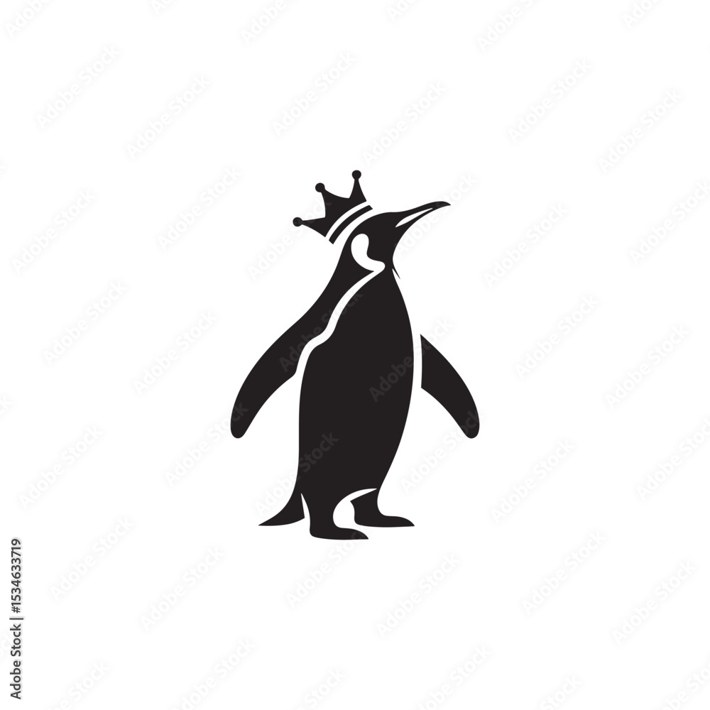 Naklejka premium Majestic King Penguin Silhouette Vector Art – Elegant Antarctic Bird with Upright Stance, Bold Black Outline Perfect for Wildlife Graphics, Cold Climate Themes, Logos, and Decor
