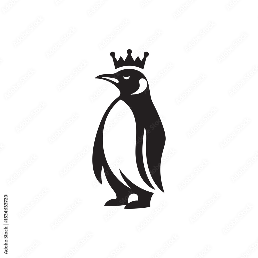 Obraz premium Majestic King Penguin Silhouette Vector Art – Elegant Antarctic Bird with Upright Stance, Bold Black Outline Perfect for Wildlife Graphics, Cold Climate Themes, Logos, and Decor 