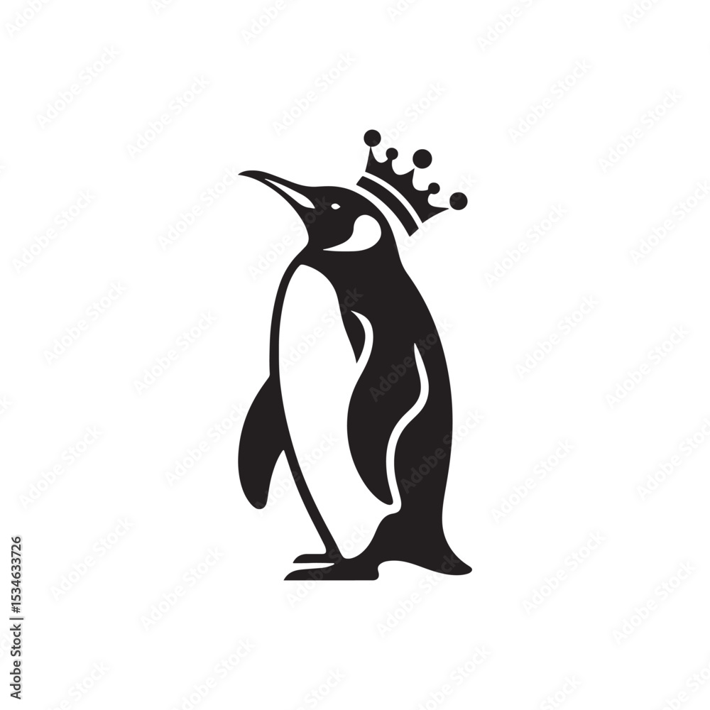 Obraz premium Majestic King Penguin Silhouette Vector Art – Elegant Antarctic Bird with Upright Stance, Bold Black Outline Perfect for Wildlife Graphics, Cold Climate Themes, Logos, and Decor 