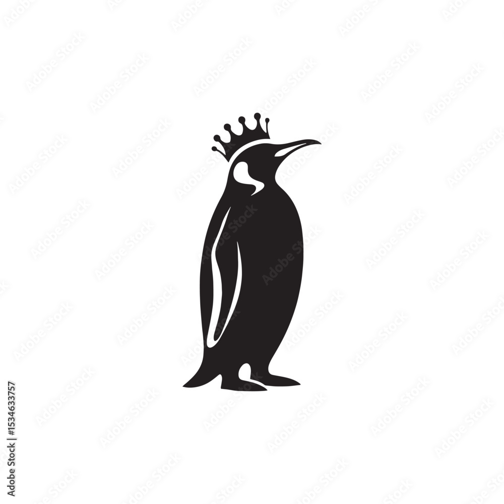 Obraz premium Majestic King Penguin Silhouette Vector Art – Elegant Antarctic Bird with Upright Stance, Bold Black Outline Perfect for Wildlife Graphics, Cold Climate Themes, Logos, and Decor 