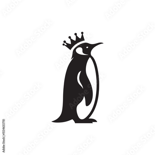 Majestic King Penguin Silhouette Vector Art – Elegant Antarctic Bird with Upright Stance, Bold Black Outline Perfect for Wildlife Graphics, Cold Climate Themes, Logos, and Decor
