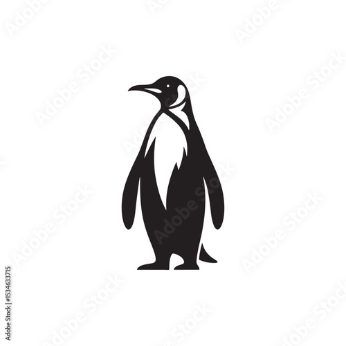 Majestic King Penguin Silhouette Vector Art – Elegant Antarctic Bird with Upright Stance, Bold Black Outline Perfect for Wildlife Graphics, Cold Climate Themes, Logos, and Decor
