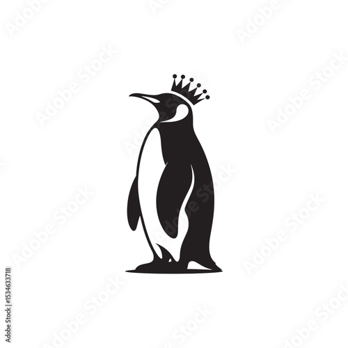 Majestic King Penguin Silhouette Vector Art – Elegant Antarctic Bird with Upright Stance, Bold Black Outline Perfect for Wildlife Graphics, Cold Climate Themes, Logos, and Decor
