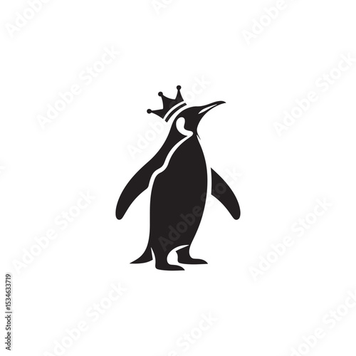 Majestic King Penguin Silhouette Vector Art – Elegant Antarctic Bird with Upright Stance, Bold Black Outline Perfect for Wildlife Graphics, Cold Climate Themes, Logos, and Decor
