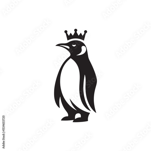 Majestic King Penguin Silhouette Vector Art – Elegant Antarctic Bird with Upright Stance, Bold Black Outline Perfect for Wildlife Graphics, Cold Climate Themes, Logos, and Decor

