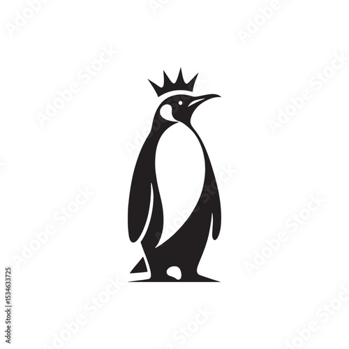 Majestic King Penguin Silhouette Vector Art – Elegant Antarctic Bird with Upright Stance, Bold Black Outline Perfect for Wildlife Graphics, Cold Climate Themes, Logos, and Decor
