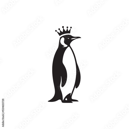 Majestic King Penguin Silhouette Vector Art – Elegant Antarctic Bird with Upright Stance, Bold Black Outline Perfect for Wildlife Graphics, Cold Climate Themes, Logos, and Decor
