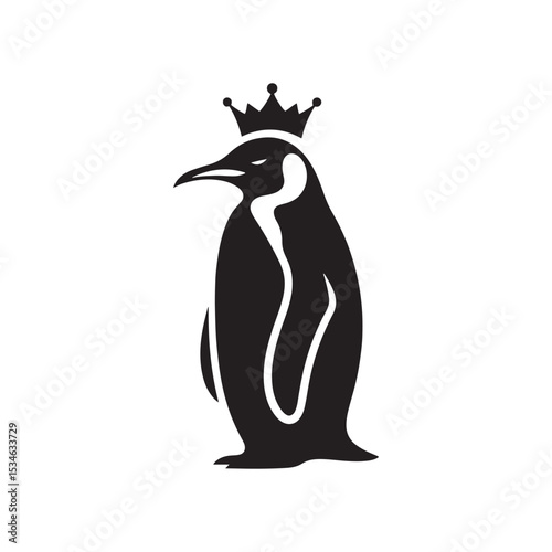Majestic King Penguin Silhouette Vector Art – Elegant Antarctic Bird with Upright Stance, Bold Black Outline Perfect for Wildlife Graphics, Cold Climate Themes, Logos, and Decor
