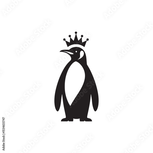 Majestic King Penguin Silhouette Vector Art – Elegant Antarctic Bird with Upright Stance, Bold Black Outline Perfect for Wildlife Graphics, Cold Climate Themes, Logos, and Decor
