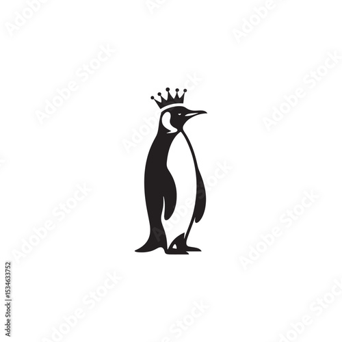 Majestic King Penguin Silhouette Vector Art – Elegant Antarctic Bird with Upright Stance, Bold Black Outline Perfect for Wildlife Graphics, Cold Climate Themes, Logos, and Decor
