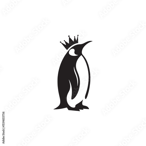 Majestic King Penguin Silhouette Vector Art – Elegant Antarctic Bird with Upright Stance, Bold Black Outline Perfect for Wildlife Graphics, Cold Climate Themes, Logos, and Decor
