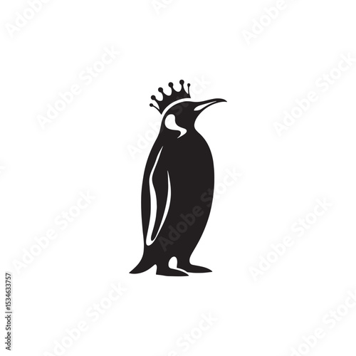 Majestic King Penguin Silhouette Vector Art – Elegant Antarctic Bird with Upright Stance, Bold Black Outline Perfect for Wildlife Graphics, Cold Climate Themes, Logos, and Decor
