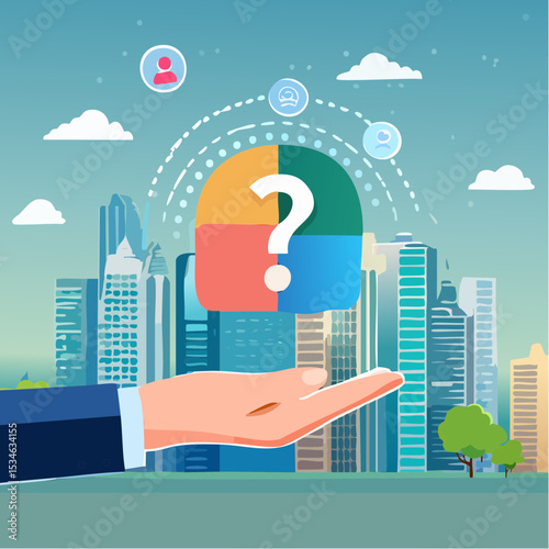 Artificial intelligence AI to help solve problem, chatbot or machine learning to answer hard question, assistance service, technology to help concept, human hand with question mark and AI answe