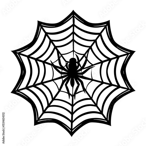 Web with spider vector silhouette