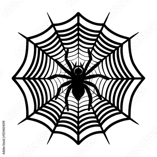 Web with spider vector silhouette