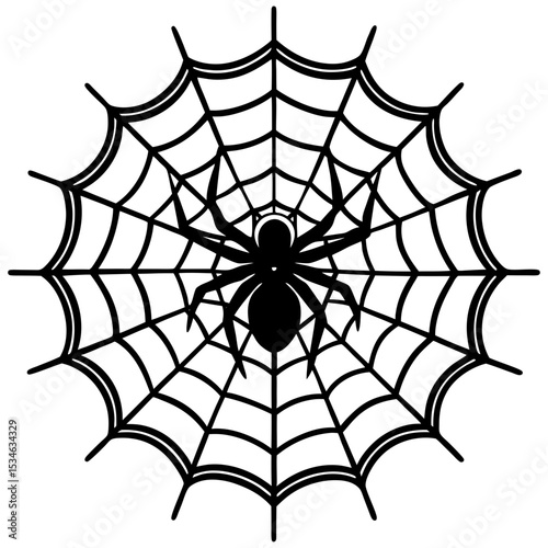 Web with spider vector silhouette