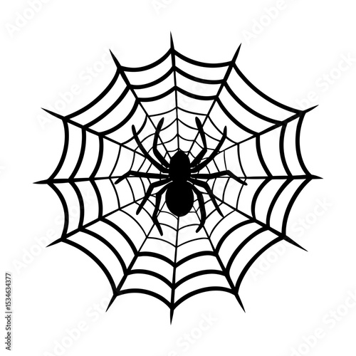 Web with spider vector silhouette