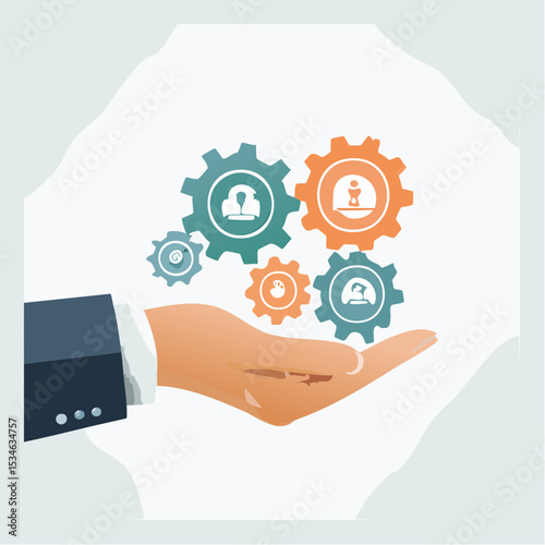 Skill, work experience or ability development, expertise success, leadership or communication to success, learning skills, wisdom concept, businessman hand hold multiple skills set to achieve succes