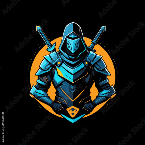 Fantasy illustration of a swordsman, in an abstract style.