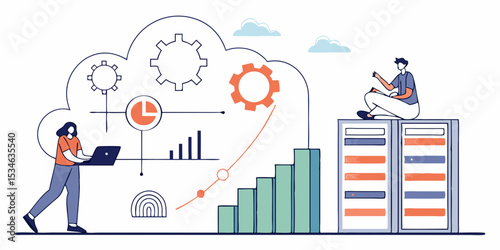 Cloud computing data analysis server management business intelligence technology and data visualization concept