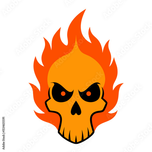 Flaming skull vector art illustration