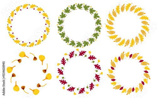 Leaves frame berries, oak, maple, chestnut, ash and birch. Simple set of frames in flat style autumn leaves - perfect for templates, banners.Vector