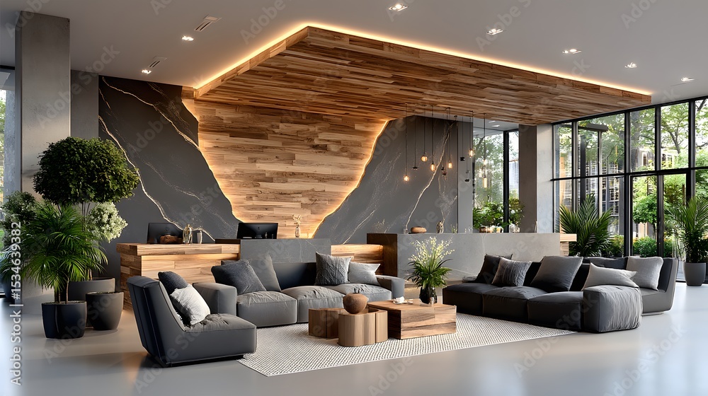custom made wallpaper toronto digitalModern reception area with geometric counter design high resolution photo