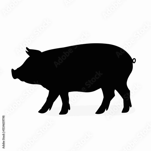 A black silhouette of a pig, side profile, facing left. Simple, clean design, suggests farm animal, pork, meat production.