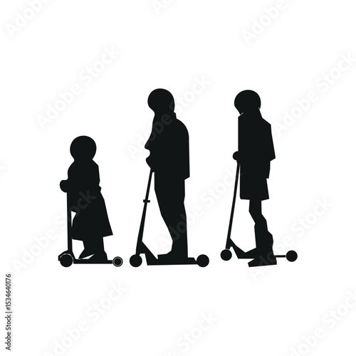 Children on scooter silhouette sign