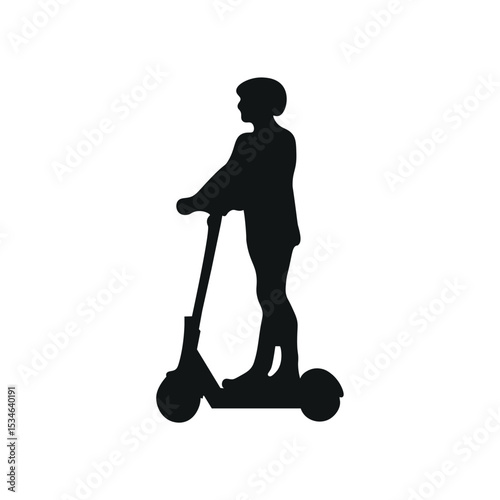Man with helmet on electric scooter sign