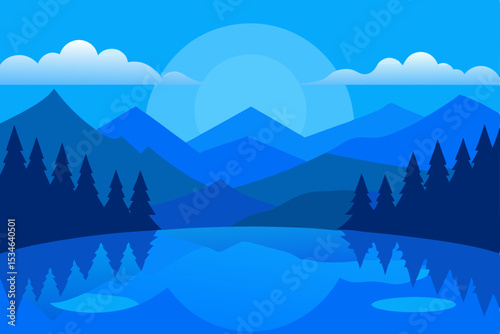 Serene Blue Mountain Lake A Tranquil Landscape Illustration