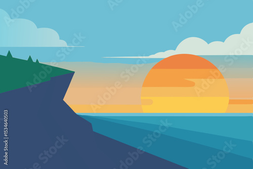 Serene Sunset Over Coastal Cliffs A Peaceful Ocean View Illustration