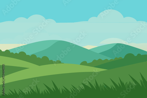 Serene Rolling Hills Landscape A Picturesque Vista of Green Meadows and Blue Skies
