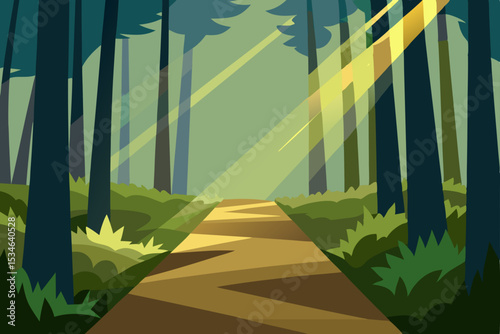 Sunlit Forest Path A Serene Illustration of Nature's Tranquility