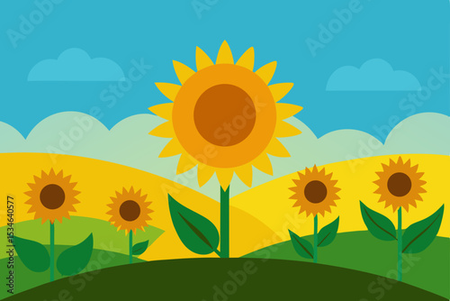 Vibrant Sunflower Field A Summer Landscape Illustration