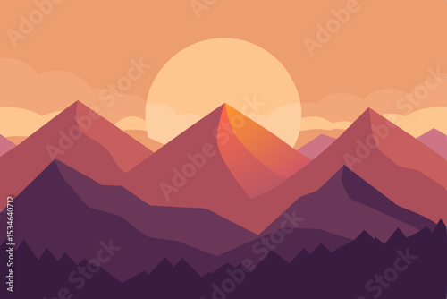 Majestic Sunset Mountain Landscape A Serene Illustration of Peaks and Golden Hour