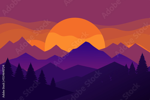 Majestic Sunset over the Mountains A Serene Landscape Illustration