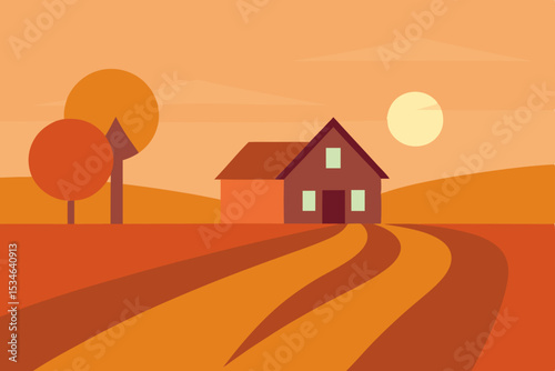 Autumn Farm Scene Rustic Barn, Winding Road, and Golden Fields